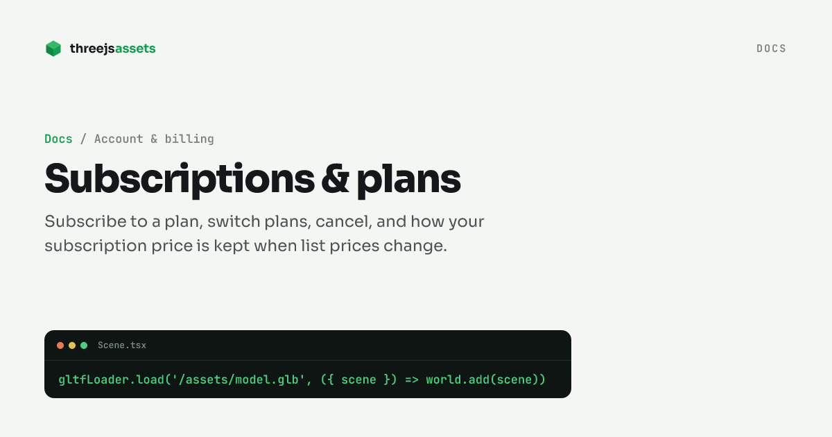 Subscriptions & plans — threejsassets.com