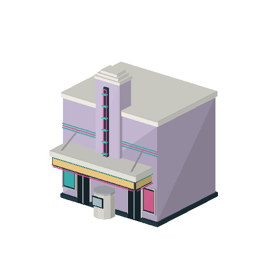 Low-poly Low & Mid-Rise 3D model: Art Deco Cinema