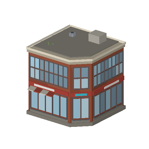 Low-poly Mid-Rise & Podium 3D model: Corner Shop 01