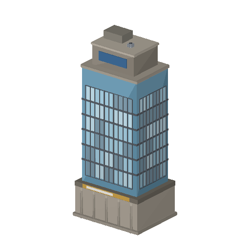 Low-poly Mid-Rise & Podium 3D model: Corporate HQ 01