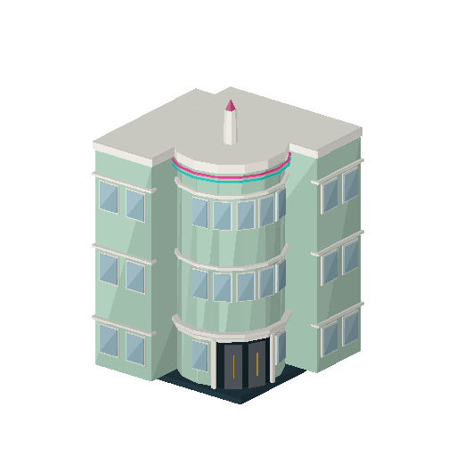 Low-poly Low & Mid-Rise 3D model: Deco Hotel Corner Curve