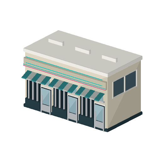 Low-poly Low & Mid-Rise 3D model: Deco Shopfront Row