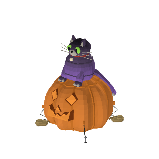 Low-poly Halloween Signature 3D model: Inflatable Cat Pumpkin 01