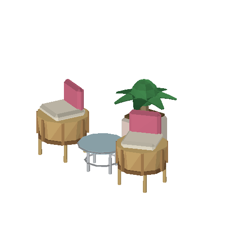 Low-poly Interiors 3D model: Lobby Rattan Seating