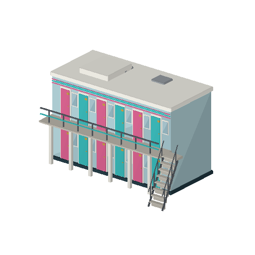 Low-poly Low & Mid-Rise 3D model: Motel L Wing