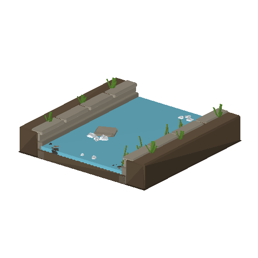 Low-poly Gorge Water 3D model: River Under Bridge Tile