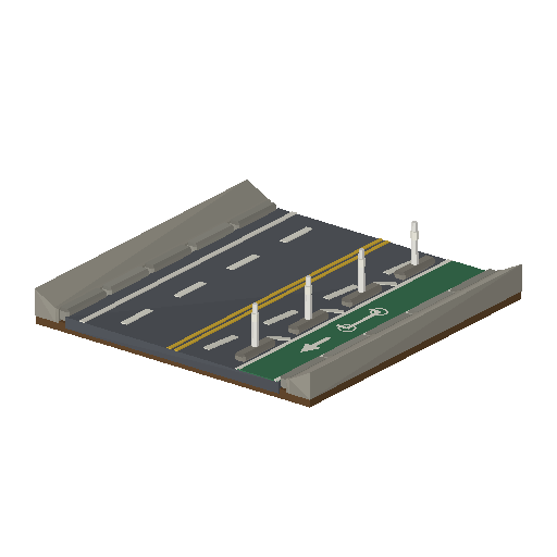 Low-poly Roads & Avenues 3D model: Road Bike Lane Straight 01