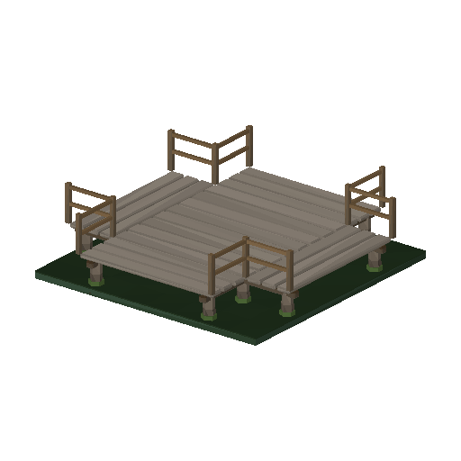 Low-poly Roads 3D model: Road Boardwalk 4way