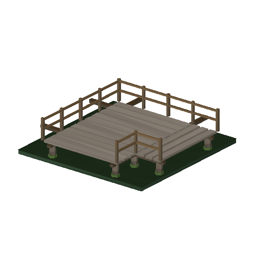 Low-poly Roads 3D model: Road Boardwalk Corner