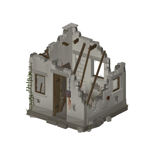 Low-poly Dwellings 3D model: Ruined House Shell