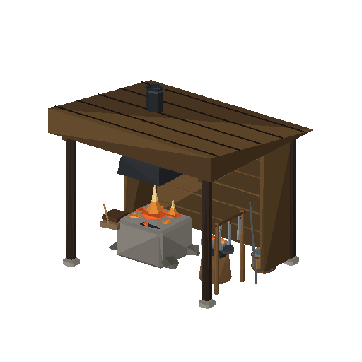 Low-poly Village Structures 3D model: Smithy Forge