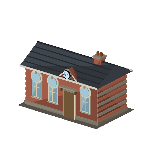 Low-poly Station & Rail Structures 3D model: Station Building