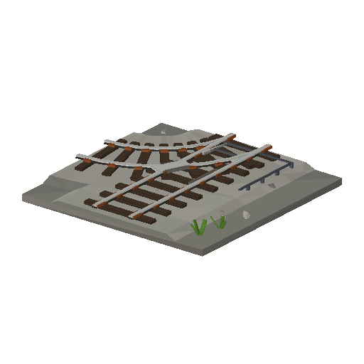Low-poly Track 3D model: Track Points Left T Tile
