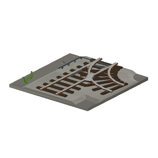 Low-poly Track 3D model: Track Points Right T Tile