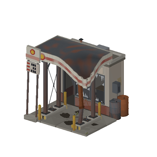Low-poly Lot Structures 3D model: Wasteland Gas Station