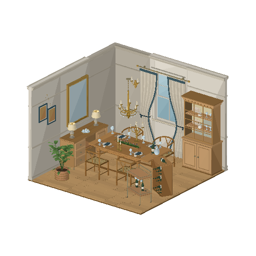Interactive demo world built from the Dining Room Interior & Configurator low-poly 3D asset pack