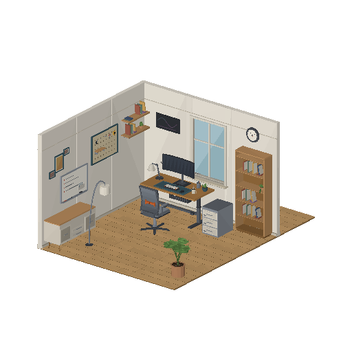 Interactive demo world built from the Home Office Interior & Configurator low-poly 3D asset pack
